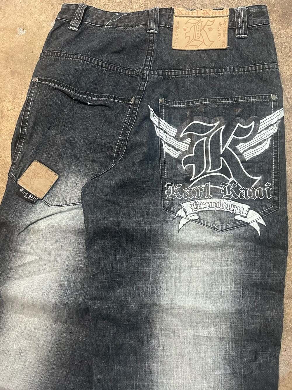 Karl Kani Baggy Jeans Size 30/30 Black Denim Graphic Logo Y2K Hip Hop